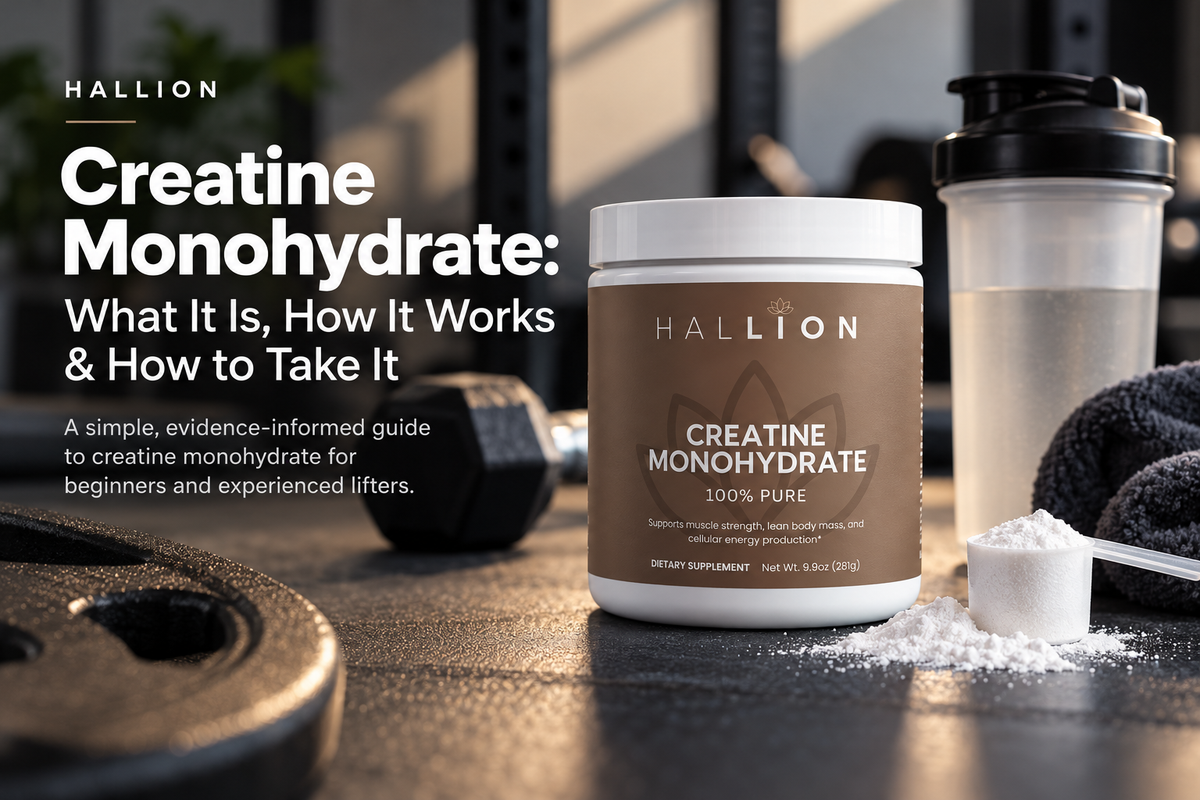 Hallion Creatine Monohydrate guide featuring the Hallion brown-label creatine product