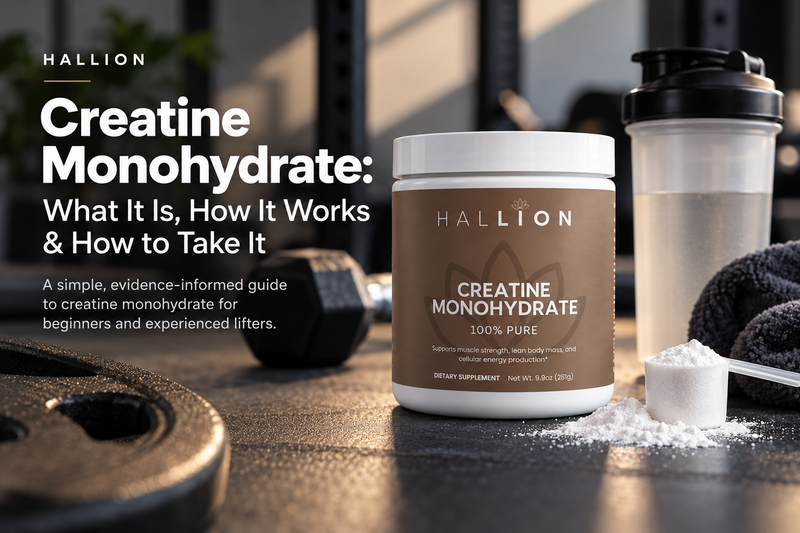 Hallion Creatine Monohydrate guide featuring the Hallion brown-label creatine product